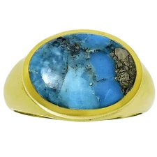 18K Gold Over Brass Kingman Turquoise With Pyrite Ring s.9 Jewelry RM-1115