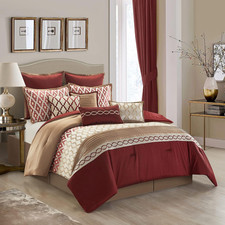 10-Piece Burgundy King Comforter Set with Pillows  Bedskirt