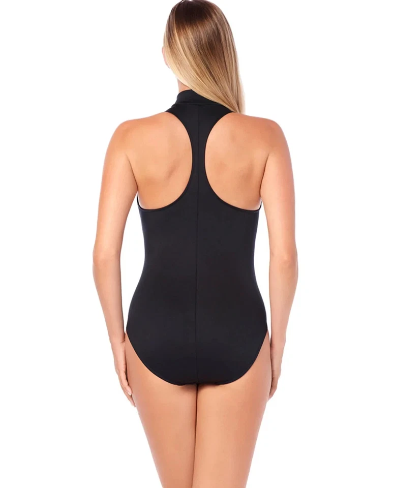 Traje de baño Magicsuit Miraclesuit negro buceo profundo cremallera espalda deportiva de una pieza 10 Foto 3 de 4