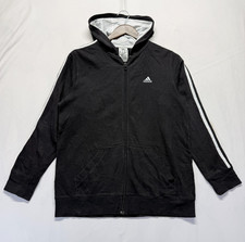 Adidas Essentials Hoodie Boys Large Black Graphic Big Logo 3 Stripes Athleisure