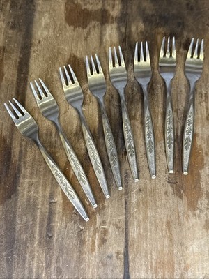 8 Regent Sheffield Stainless REF2 Appetizer Cocktail Shrimp Hors D'oeuvres Forks
