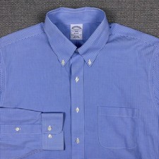 Brooks Brothers Mens Shirt 16 34 35 Long Sleeve Blue White Plaid Regent Pocket