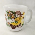 Vtg Glasbake Milk Glass Cup Mug Life Is A Mystery To Be Lived Girl Daisies Tea
