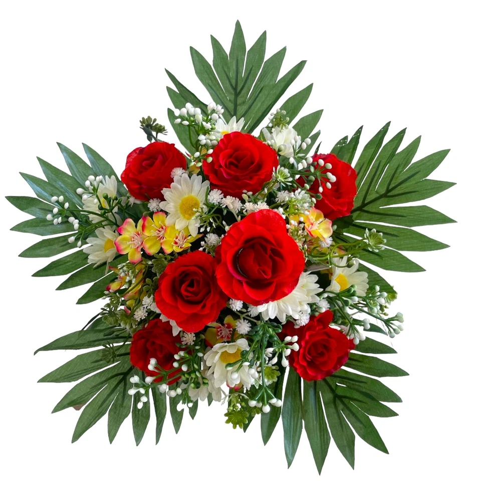 Künstlicher Rosen-Strauß 37cm. Weiß Rot. Rosen Margeriten, Strauß für Hochzeit - Bild 2 von 2