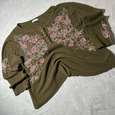 #ad #ad SunDance Floral Embroidery Top Womens Med Flowers Leafs Cottage Granola Raw Hem $28.50