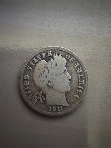 1911 VERY FINE BARBER DIME