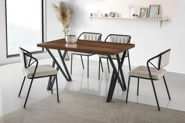 Garnitur Esszimmer Tisch Essecke Esstisch Holztisch StüHle 5Tlg Braun-image