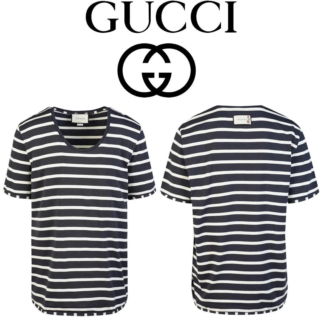 Gucci Floral Embroidered Tag Border Short Sleeve Tee in XS