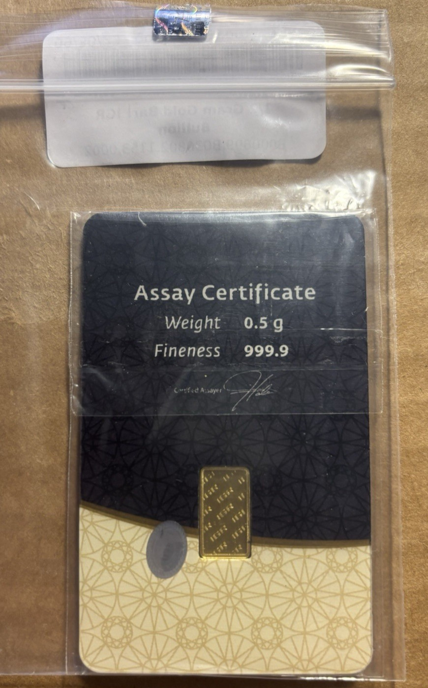 1/2 GRAM GOLD BAR/ASSAY IGR 999.9 QUANTITY EXCELLENT SMOKE FREE HOME FREE SHPPNG