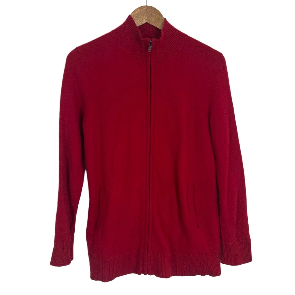 Neiman Marcus Cashmere Cardigan Medium Red Full Zip Quiet Luxury Old Money - Image 3 of 4