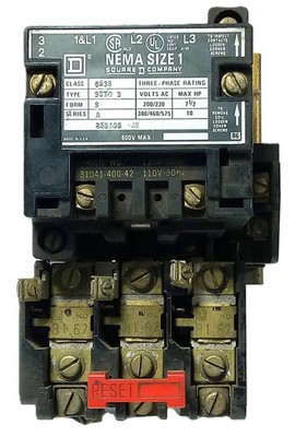 Square D 8536-SCTO-3-S 220/240 V AC 3 Pole NEMA Size 1 7-1/2 hp Starter