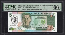 Philippines 5 Piso 1990 P178a   Commemorative  Uncirculated Grade 66