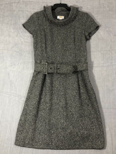 Talbots Petites Dress Women's Size 10 Gray Black Cowl Neck Belted Short Sleeve