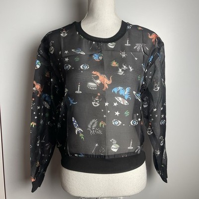 Re:named Cartoon Doodle Dinosaur Space, SEMI-SHEER Lightweight Top Mesh Large
