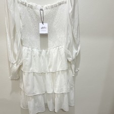 By Together White Smocked Ruffle Layered Mini Dress Long Sleeve