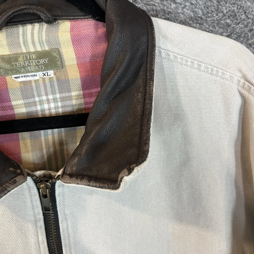 Vintage The Territory Ahead Jacket Mens XL Tan Canvas Leather Collar Bomber 90s - Image 4 of 4