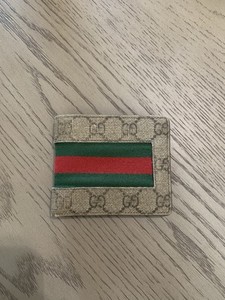 Gucci Bifold Wallet Brown Leather with Red and Green Stripes
