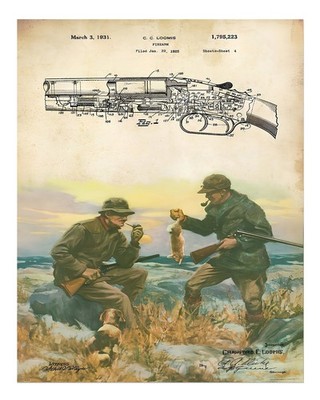 Vintage Jagdszene Wandkunst mit Feuerwaffen Patent Jagdszene Wand.