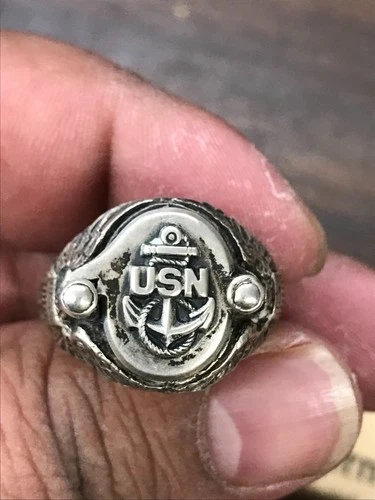 ww2 us navy sterling silver sweetheart/locket photo ring size 11.75