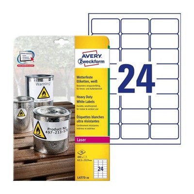 Avery Weiß 63,5 x 33,9 mm, Selbstklebende Laser Schwerlast Etiketten - 24 Pro Seite
