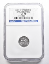 2007-W $10 American Platinum Eagle 1/10 Oz 0.1 Oz Early Releases MS70 NGC *3724 4404.30 per troy oz