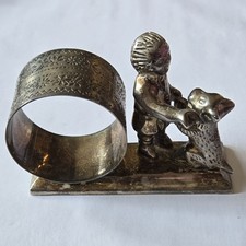 Antique Meriden Britannia Silver Plated Napkin Holder Child with Dog