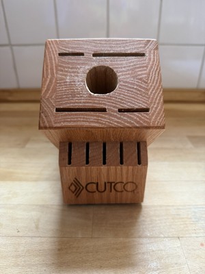 CUTCO Essentials Plus 5 Knife Block (10-Slots) Honey Oak Wood .Made in USA