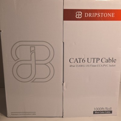 Dripstone CAT6 UTP Cable 1000ft Blue CCA PVC Jacket Ethernet RJ-45
