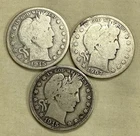 90% Silver Barber Half Dollars. Lot Of (3). (bar01) Free Shipping.