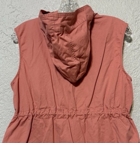 Zenana Outfitters Full Zip Waist Tie Coral Hooded Utility Cargo Vest Sz Medium - Picture 5 of 13