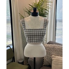 REFORMATION Alexia Top Size 4 Corset Top Bustier Gray White Cropped Cotton