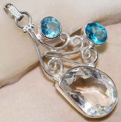 6 kt natürlicher weißer Topas & Topas 925 Sterlingsilber Anhänger Schmuck @B16-1