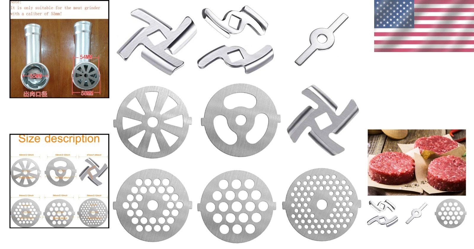 10-Piece Stainless Steel Meat Grinder Kit for Versatile Food Processing