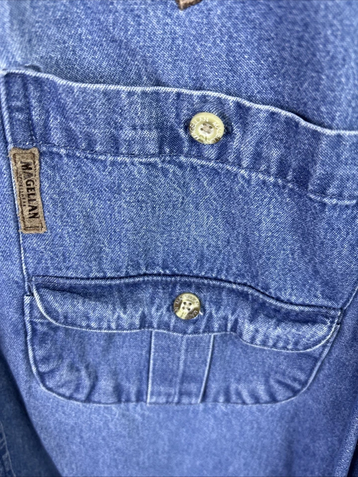 Magellan Sportswear Denim Shirt Mens Sz L Quilted Patch Buck Hunting Shooting - Image 4 of 4