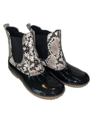 Yoki Dylan 81 Slip-On Duck Boots Black  Snakeskin  Size 8 M New