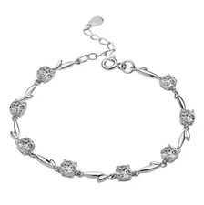 Women Girl 925 Sterling Silver Chain Cubic Zirconia Bracelet Gift Box 7" B13