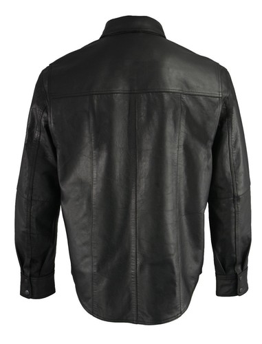 Men's Leather shirt 100% Genuine Lambskin Motorcycle Jacket Uniform Shirt Black - Picture 3 of 10