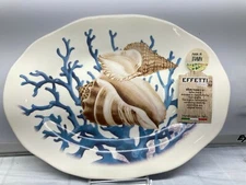Effetti Blue Coral Seashell Serving Platter Tray 14.5" long Ceramic New 