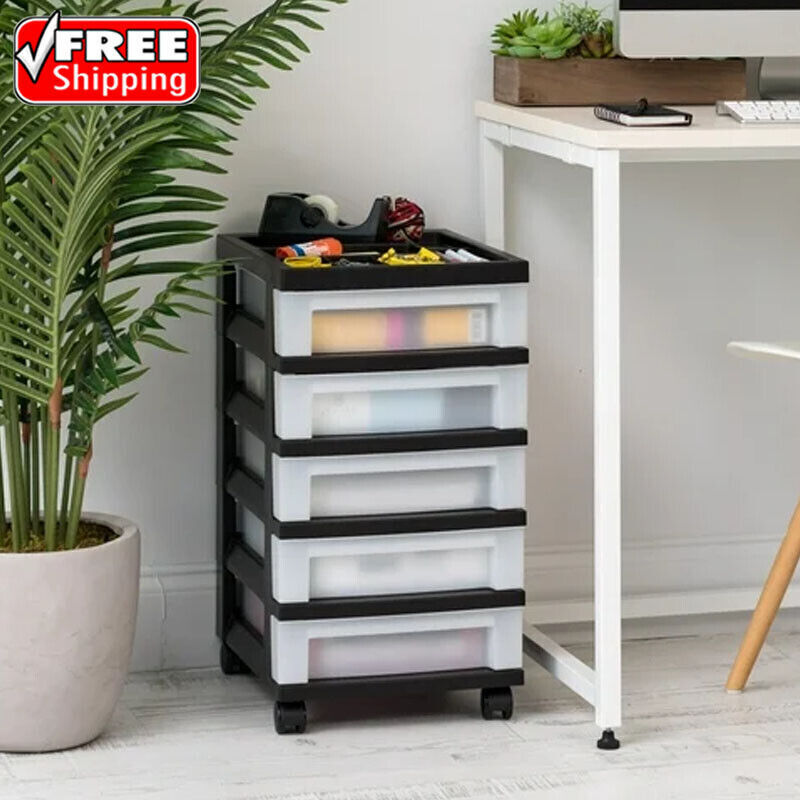5-Drawer Rolling Plastic Storage Cart Cabinet Organizer
