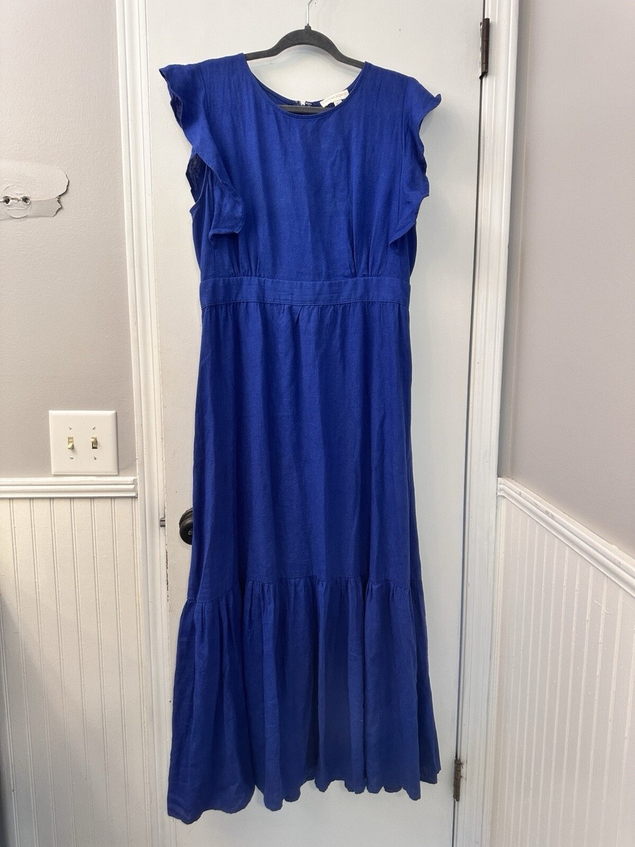 Cynthia Rowley Blue Linen Blend Ruffle Details Tier Maxi Dress~ Size L Cynthia Rowley Blue Linen Blend Ruffle Details Tier Maxi Dress~ Size L
