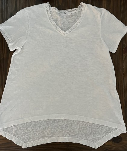Wilt Womens Top Size Large White Lace T-Shirt V-Neck Asymmetrical Hem USA |  eBay