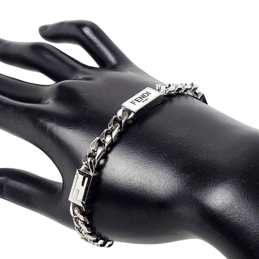 FENDI FF Logo Baguette Metal Chain Bracelet for Men From FENDI FF Logo Baguette Metal Chain Bracelet for Men From