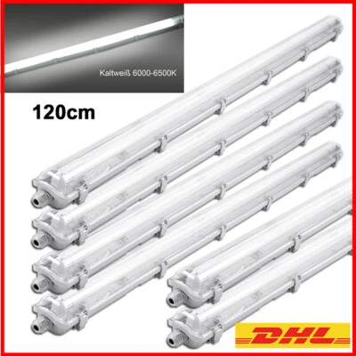 DEPMOG 6x Lámpara LED para habitación húmeda 120 cm tubo fluorescente lámpara de taller blanco frío 1 llama
