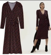 M&S BLACK/RED STAR PRINT WRAP TOP JERSEY MIDAXI DRESS PETITE SZ 14