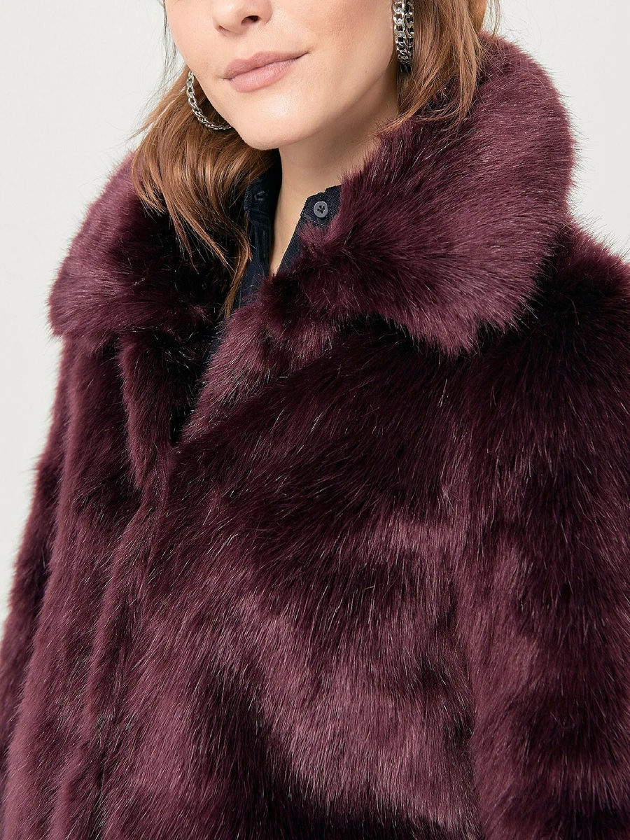 Wine faux top fur coat