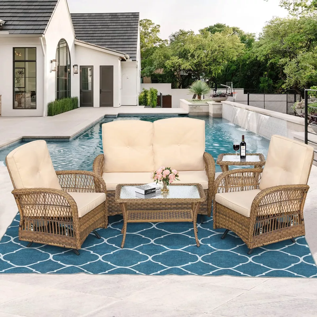 Wicker patio glider loveseat hot sale