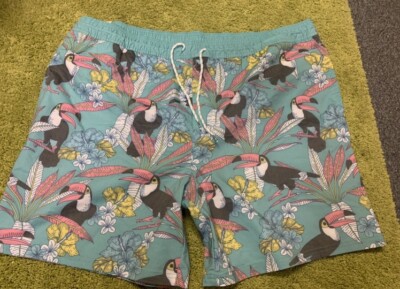 Original Use Mens Lined Board Shorts Swim Trunks Floral Toucan 2XL 7