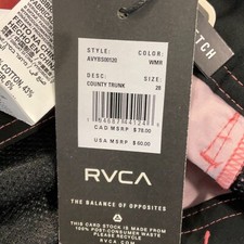 Rvca Bottom Board Shorts Mens Size 28 Red County Trunk Flat Front Stretch