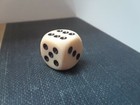  Vintage 6-Sided Die (d6), Off-White w/Pips, Rounded Corners, Good Condition