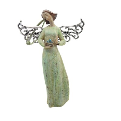 Department 56 Angel With Blue Bird Nest Cream Decorative Lovely Ornament Decor 